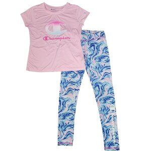 CHAMPION girls T-Shirt and Leggings Outfit blue pink white size 10-12